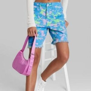 Wild Fable Bermuda High Rise Cut Off Jean Shorts in Blue Paint Splash Size 6/28W